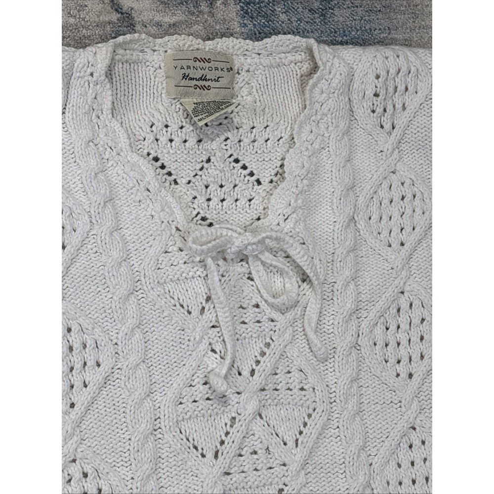 Hand Knit Cable‎ Sweater Womens Medium Cream Grandma Core Cottage Core
